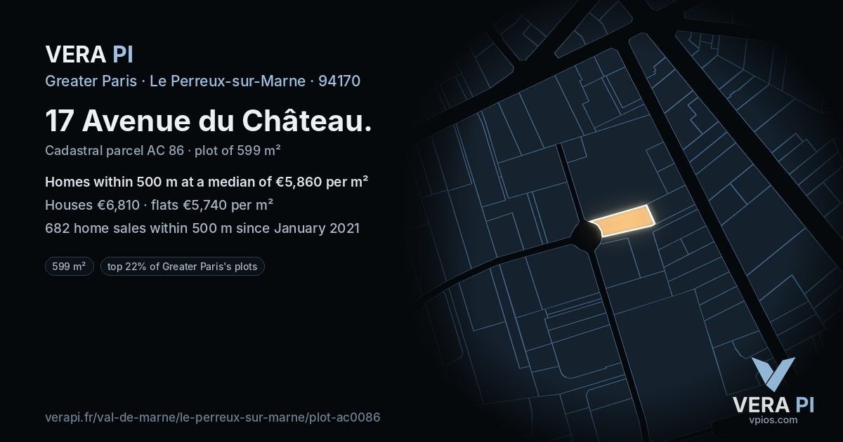 17 Avenue du Château, Le Perreux-sur-Marne at night – the plot lit, the parcels around coloured by the prices near them