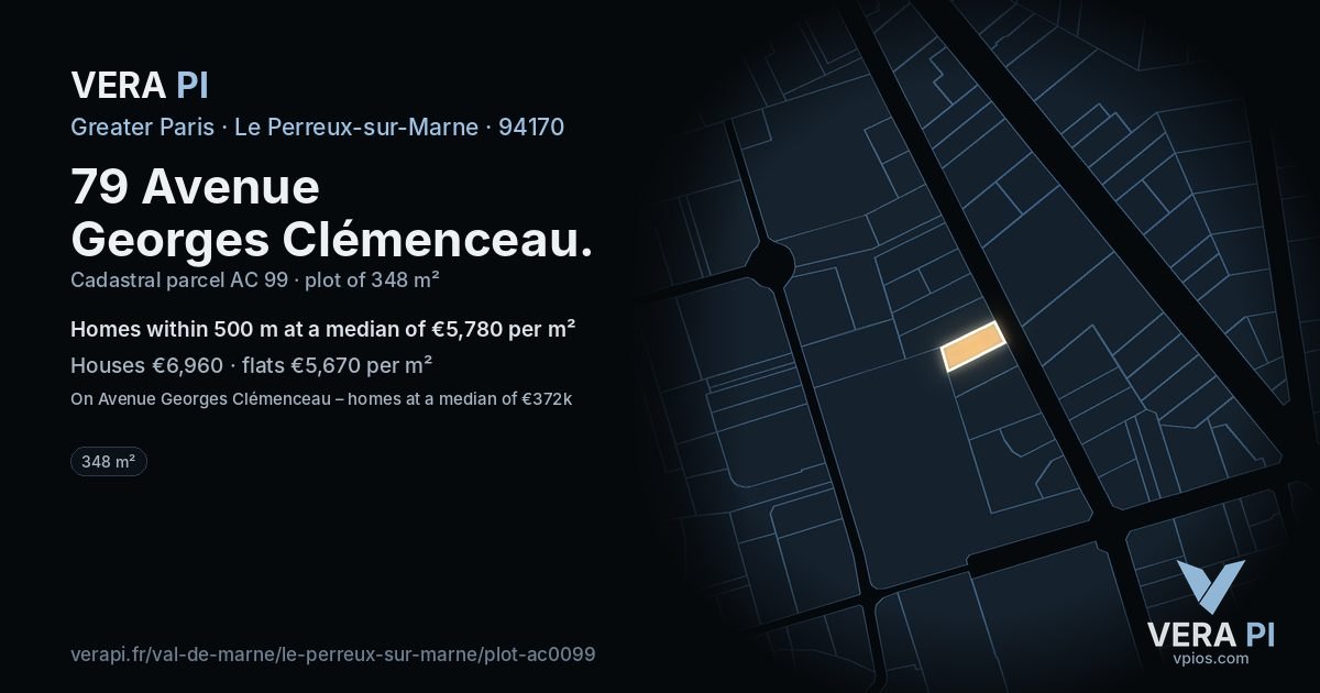 79 Avenue Georges Clémenceau, Le Perreux-sur-Marne at night – the plot lit, the parcels around coloured by the prices near them