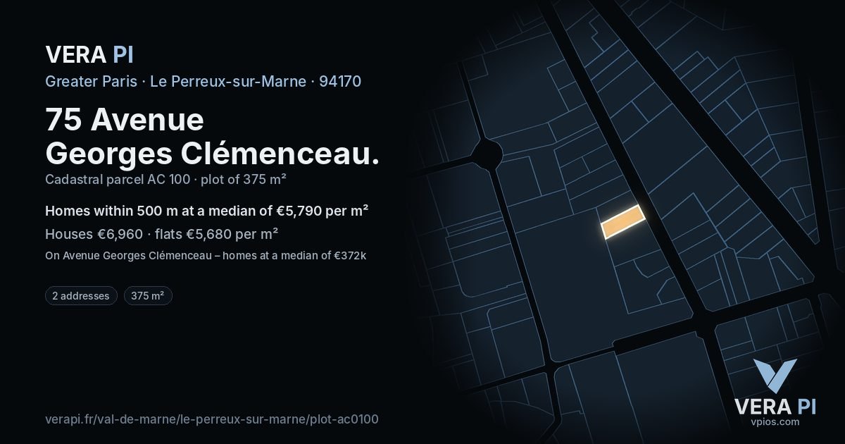 75 Avenue Georges Clémenceau, Le Perreux-sur-Marne at night – the plot lit, the parcels around coloured by the prices near them
