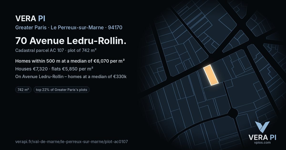 70 Avenue Ledru-Rollin, Le Perreux-sur-Marne at night – the plot lit, the parcels around coloured by the prices near them