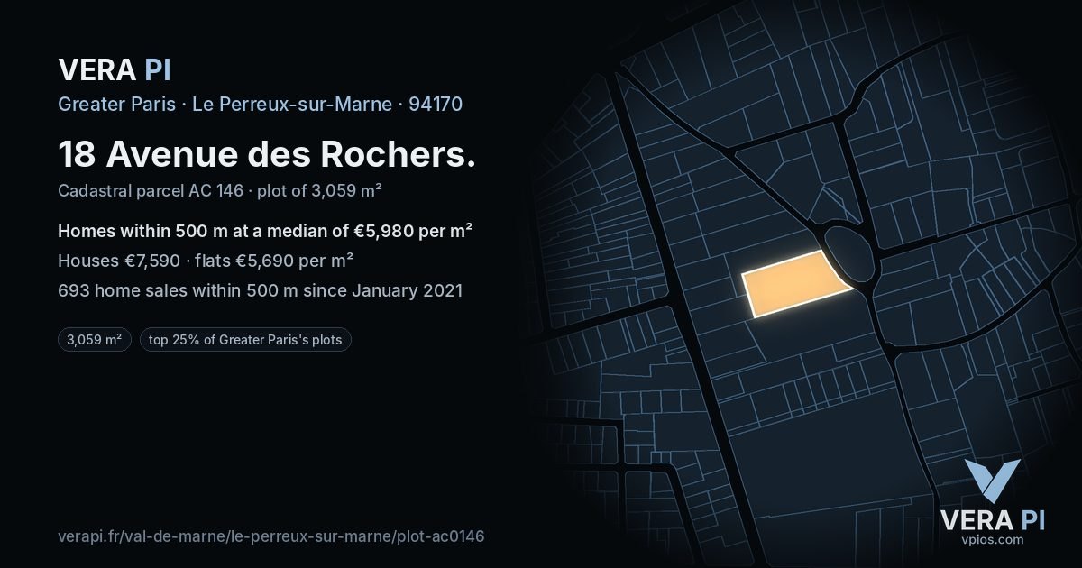 18 Avenue des Rochers, Le Perreux-sur-Marne at night – the plot lit, the parcels around coloured by the prices near them
