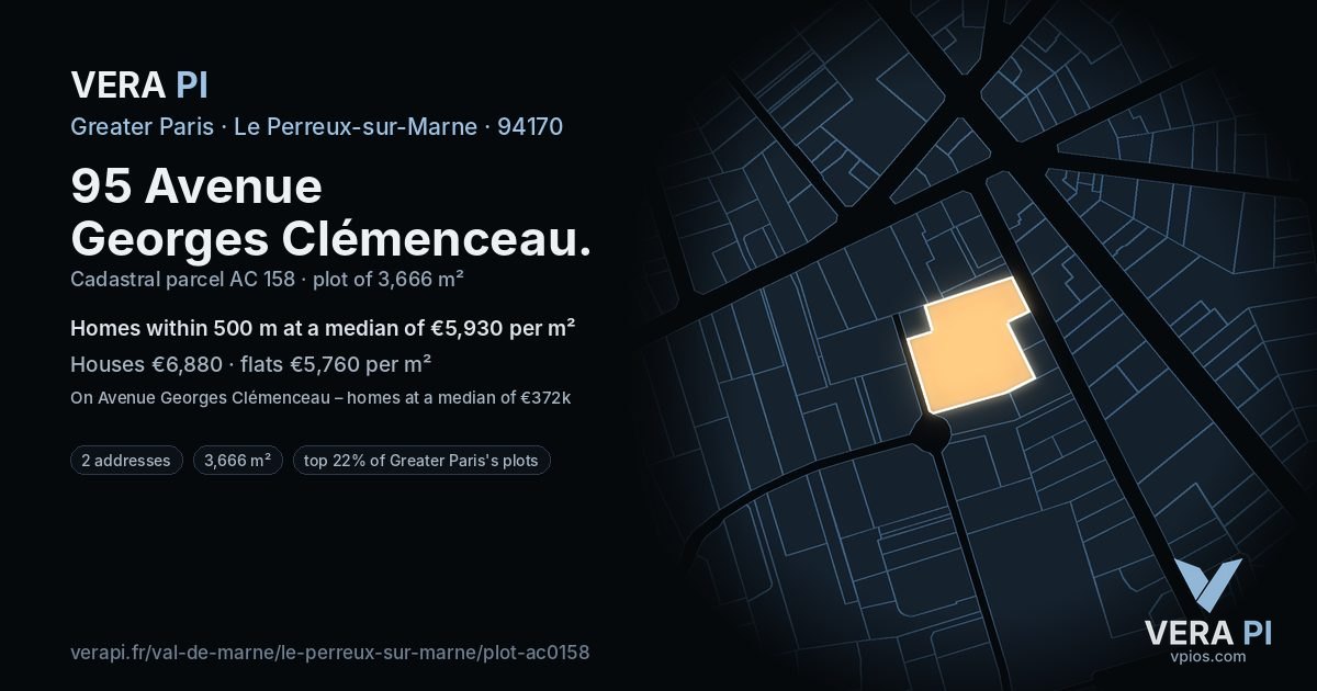95 Avenue Georges Clémenceau, Le Perreux-sur-Marne at night – the plot lit, the parcels around coloured by the prices near them