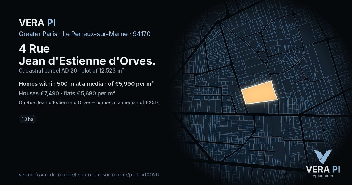 4 Rue Jean d'Estienne d'Orves, Le Perreux-sur-Marne at night – the plot lit, the parcels around coloured by the prices near them