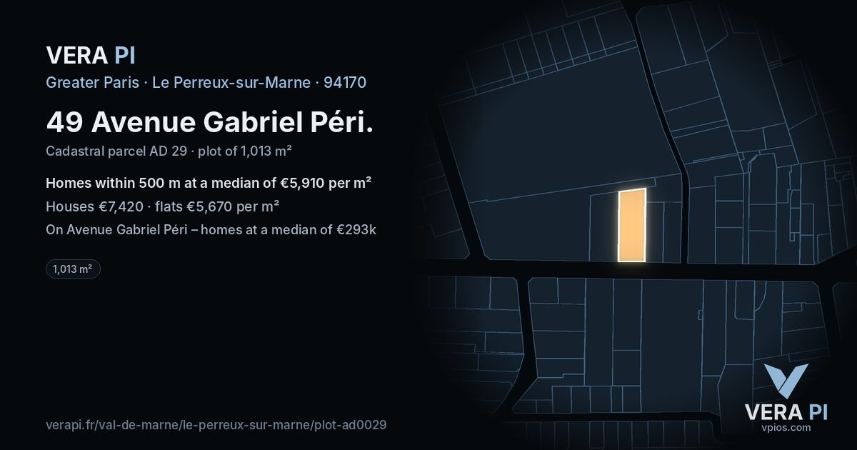 49 Avenue Gabriel Péri, Le Perreux-sur-Marne at night – the plot lit, the parcels around coloured by the prices near them