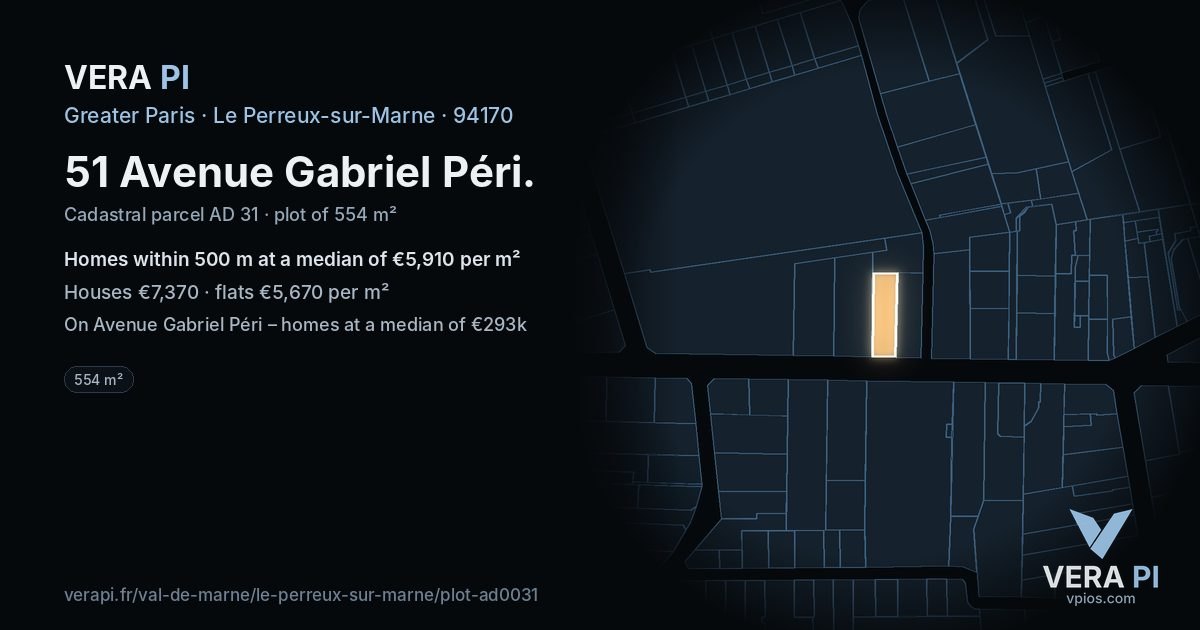 51 Avenue Gabriel Péri, Le Perreux-sur-Marne at night – the plot lit, the parcels around coloured by the prices near them