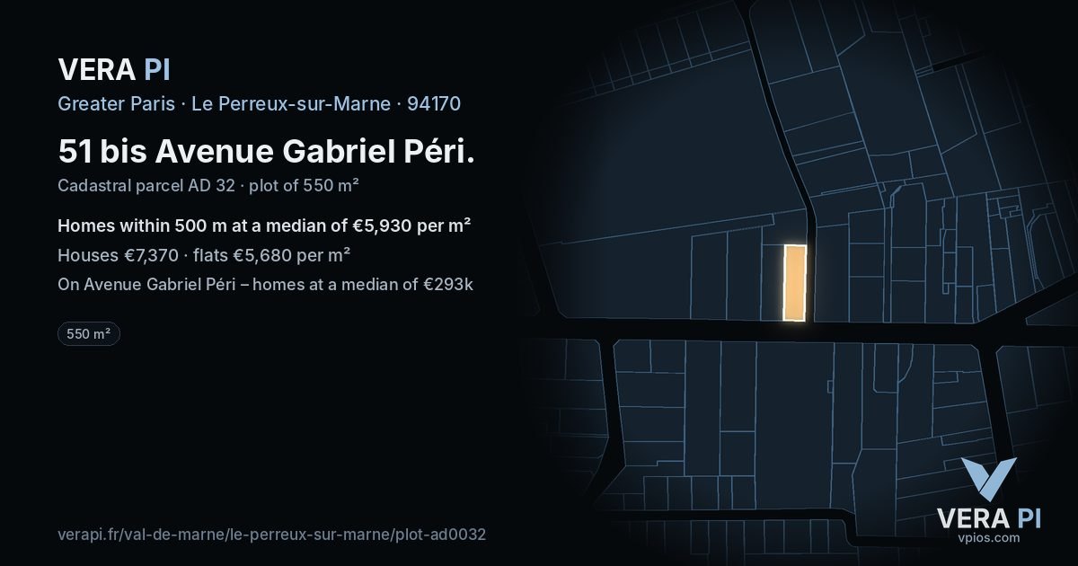 51 bis Avenue Gabriel Péri, Le Perreux-sur-Marne at night – the plot lit, the parcels around coloured by the prices near them