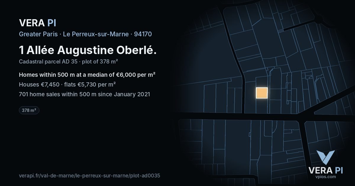1 Allée Augustine Oberlé, Le Perreux-sur-Marne at night – the plot lit, the parcels around coloured by the prices near them
