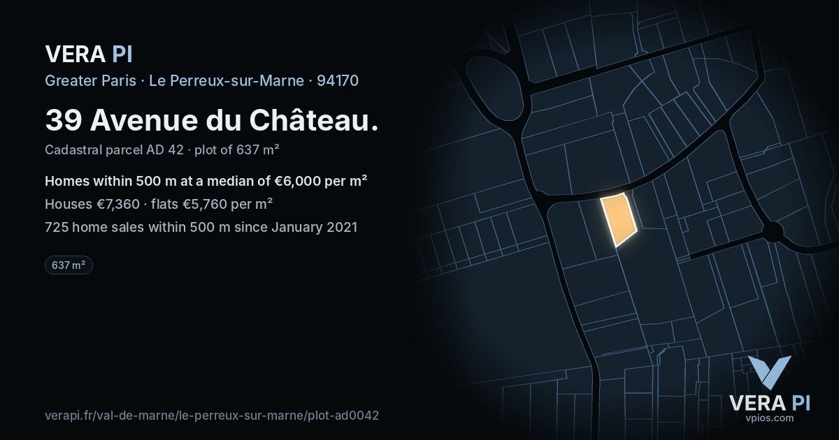 39 Avenue du Château, Le Perreux-sur-Marne at night – the plot lit, the parcels around coloured by the prices near them