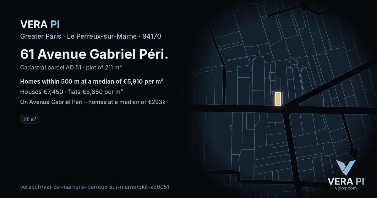 61 Avenue Gabriel Péri, Le Perreux-sur-Marne at night – the plot lit, the parcels around coloured by the prices near them