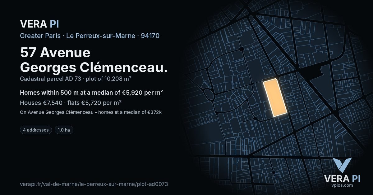 57 Avenue Georges Clémenceau, Le Perreux-sur-Marne at night – the plot lit, the parcels around coloured by the prices near them