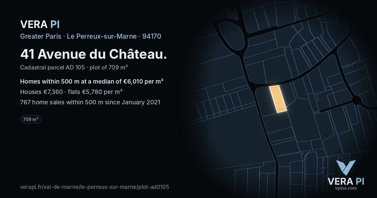 41 Avenue du Château, Le Perreux-sur-Marne at night – the plot lit, the parcels around coloured by the prices near them