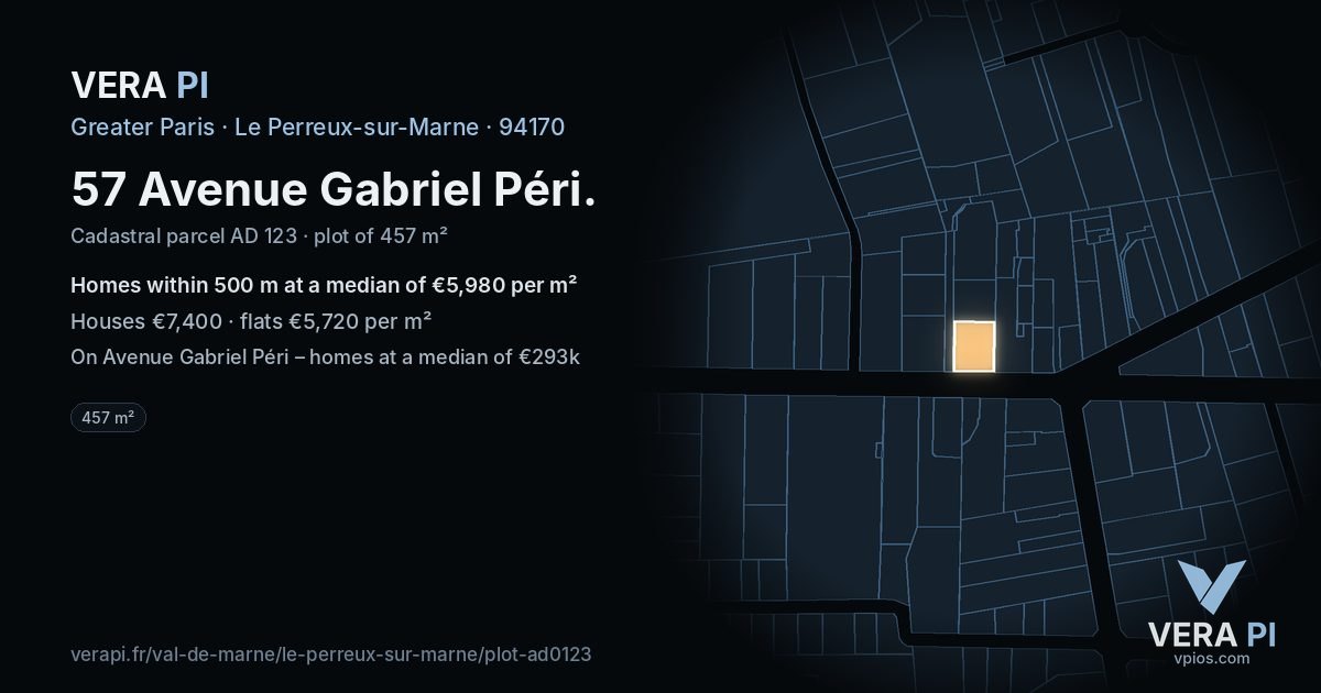 57 Avenue Gabriel Péri, Le Perreux-sur-Marne at night – the plot lit, the parcels around coloured by the prices near them