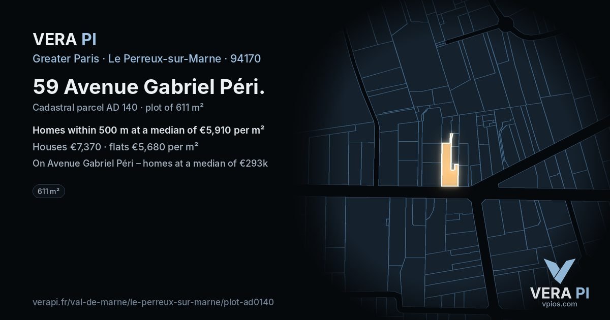 59 Avenue Gabriel Péri, Le Perreux-sur-Marne at night – the plot lit, the parcels around coloured by the prices near them