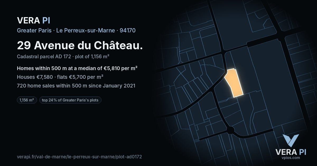 29 Avenue du Château, Le Perreux-sur-Marne at night – the plot lit, the parcels around coloured by the prices near them
