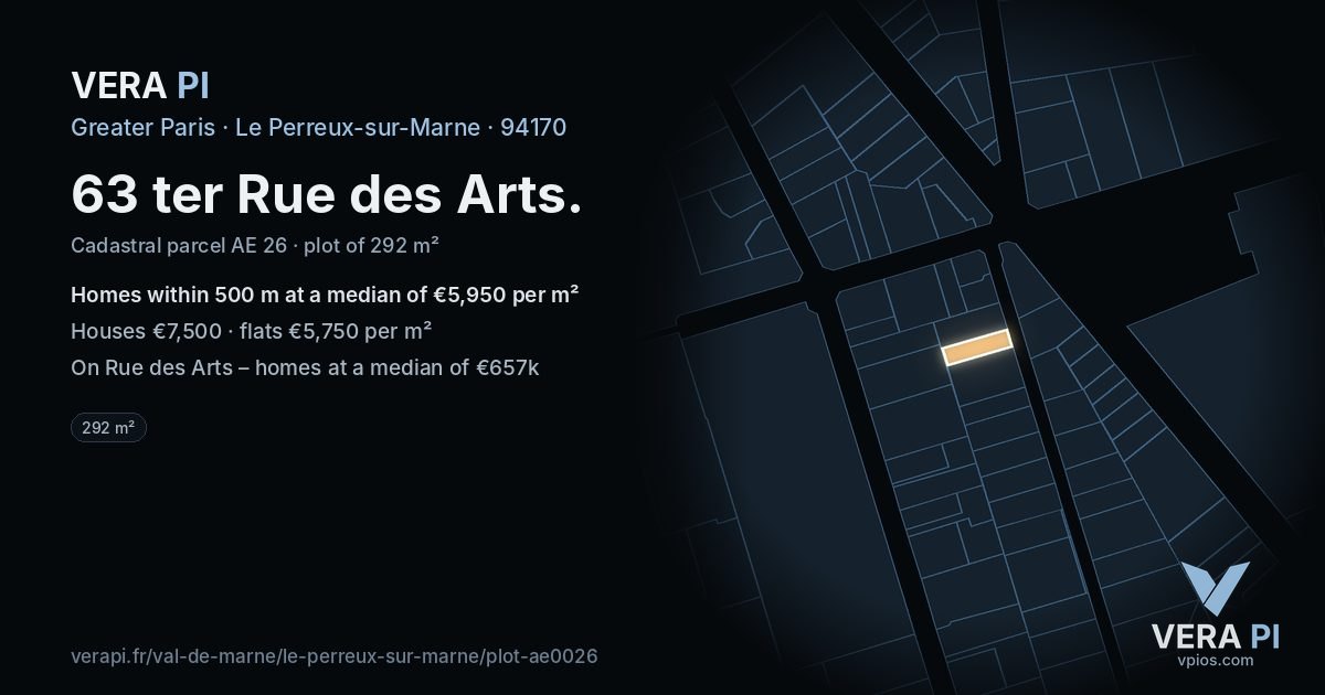 63 ter Rue des Arts, Le Perreux-sur-Marne at night – the plot lit, the parcels around coloured by the prices near them