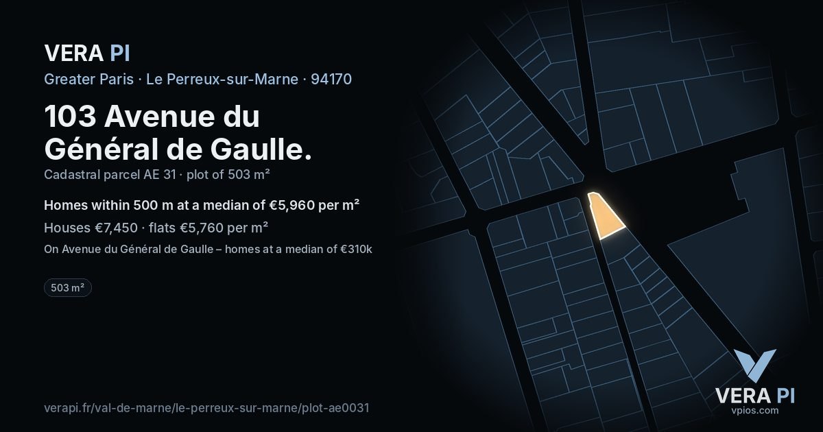 103 Avenue du Général de Gaulle, Le Perreux-sur-Marne at night – the plot lit, the parcels around coloured by the prices near them