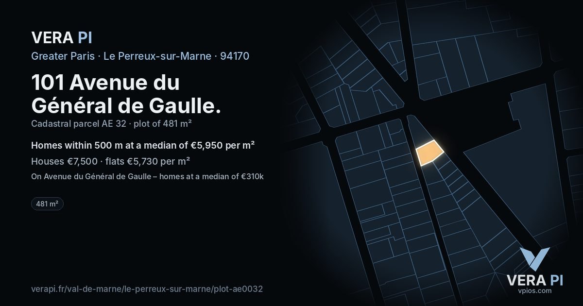 101 Avenue du Général de Gaulle, Le Perreux-sur-Marne at night – the plot lit, the parcels around coloured by the prices near them