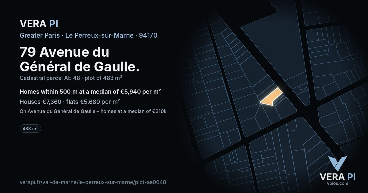 79 Avenue du Général de Gaulle, Le Perreux-sur-Marne at night – the plot lit, the parcels around coloured by the prices near them