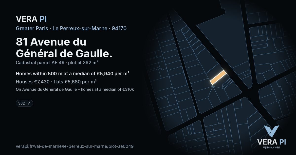 81 Avenue du Général de Gaulle, Le Perreux-sur-Marne at night – the plot lit, the parcels around coloured by the prices near them