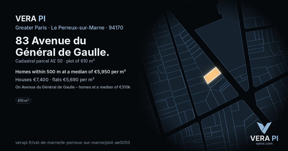 83 Avenue du Général de Gaulle, Le Perreux-sur-Marne at night – the plot lit, the parcels around coloured by the prices near them