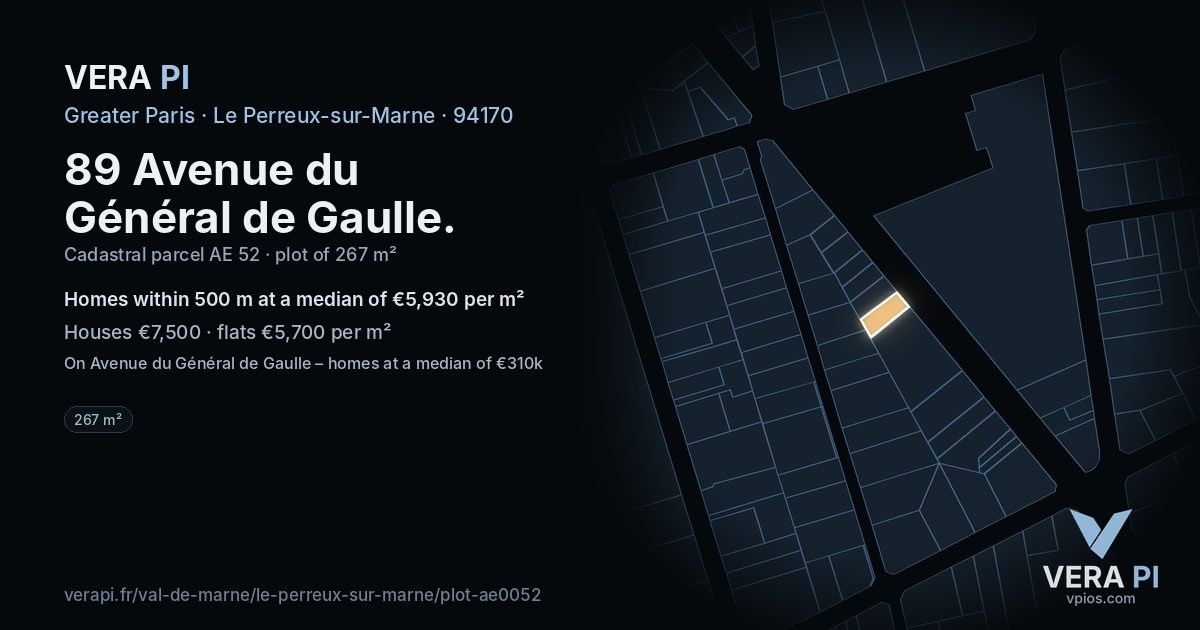 89 Avenue du Général de Gaulle, Le Perreux-sur-Marne at night – the plot lit, the parcels around coloured by the prices near them