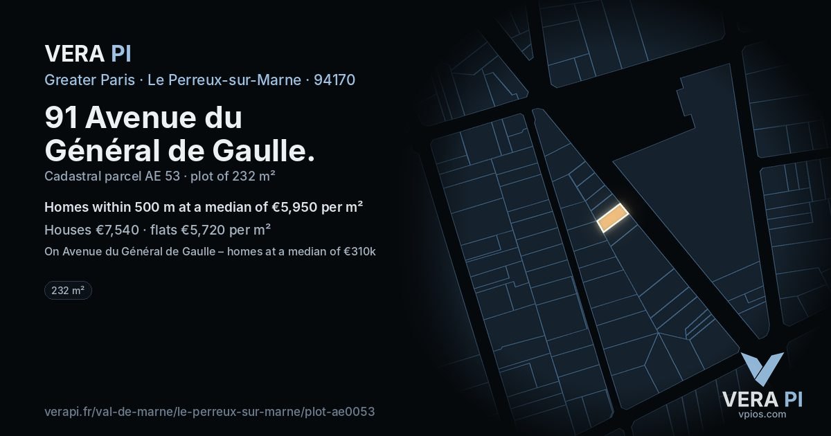 91 Avenue du Général de Gaulle, Le Perreux-sur-Marne at night – the plot lit, the parcels around coloured by the prices near them