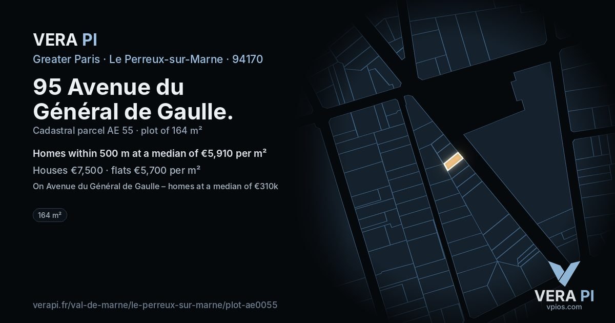 95 Avenue du Général de Gaulle, Le Perreux-sur-Marne at night – the plot lit, the parcels around coloured by the prices near them