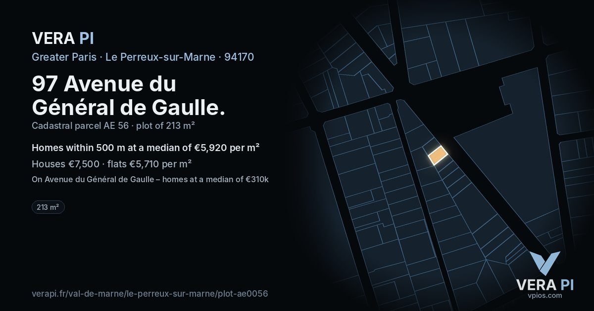 97 Avenue du Général de Gaulle, Le Perreux-sur-Marne at night – the plot lit, the parcels around coloured by the prices near them