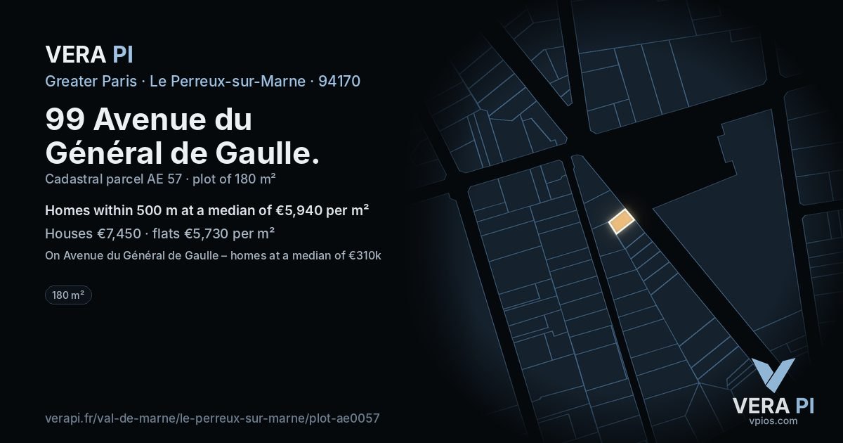 99 Avenue du Général de Gaulle, Le Perreux-sur-Marne at night – the plot lit, the parcels around coloured by the prices near them