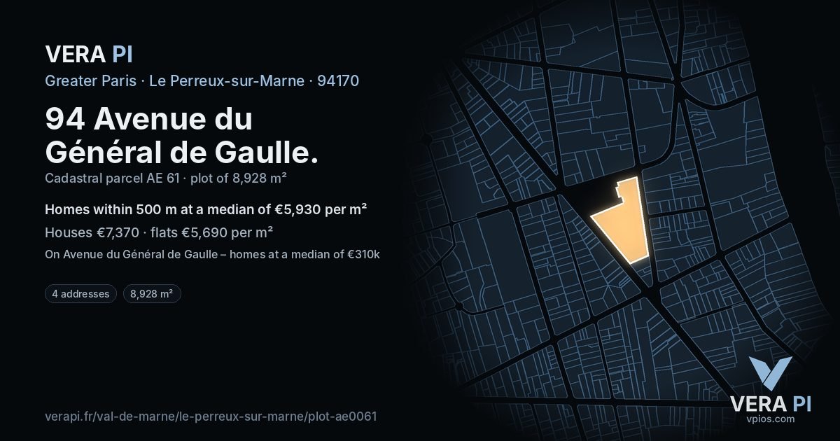 94 Avenue du Général de Gaulle, Le Perreux-sur-Marne at night – the plot lit, the parcels around coloured by the prices near them