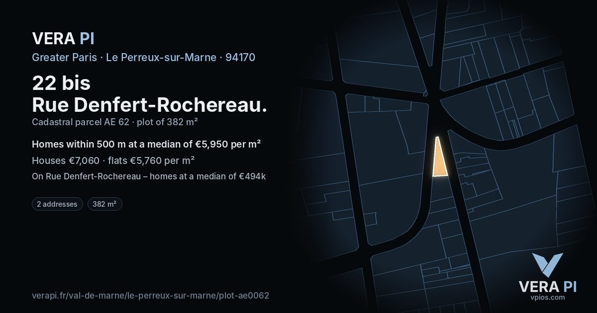 22 bis Rue Denfert-Rochereau, Le Perreux-sur-Marne at night – the plot lit, the parcels around coloured by the prices near them
