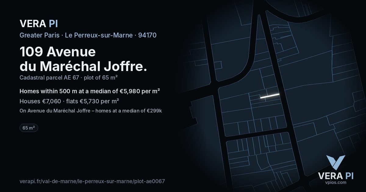 109 Avenue du Maréchal Joffre, Le Perreux-sur-Marne at night – the plot lit, the parcels around coloured by the prices near them