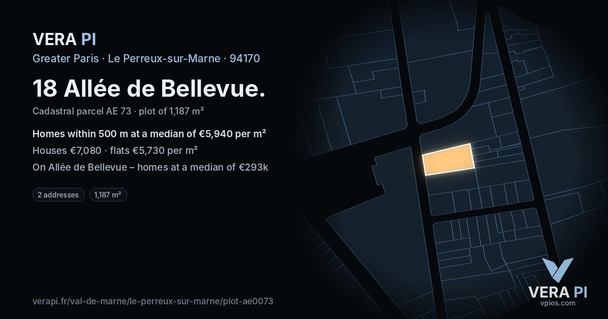 18 Allée de Bellevue, Le Perreux-sur-Marne at night – the plot lit, the parcels around coloured by the prices near them
