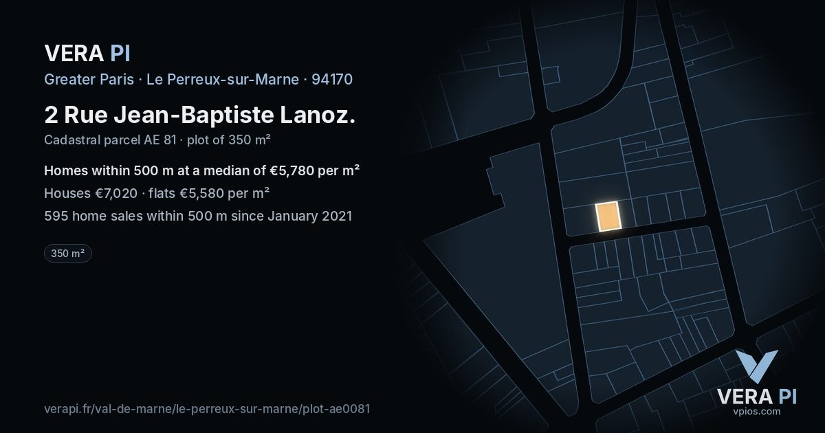 2 Rue Jean-Baptiste Lanoz, Le Perreux-sur-Marne at night – the plot lit, the parcels around coloured by the prices near them