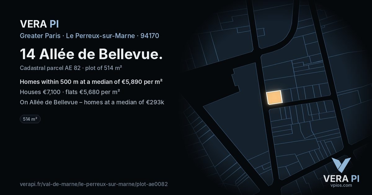 14 Allée de Bellevue, Le Perreux-sur-Marne at night – the plot lit, the parcels around coloured by the prices near them