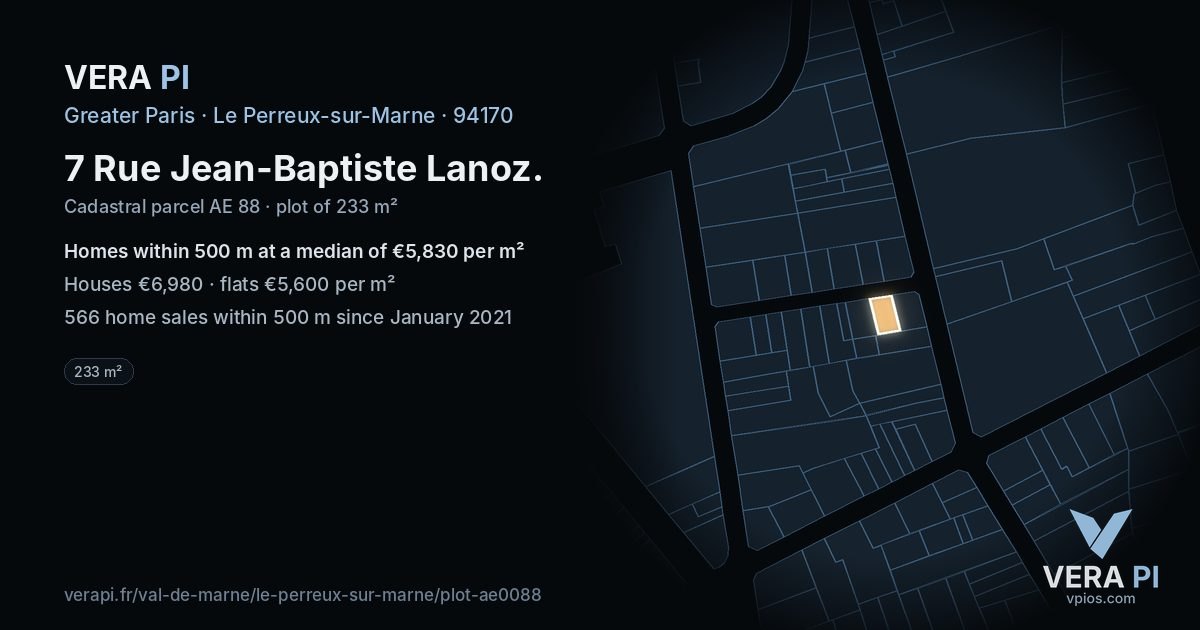 7 Rue Jean-Baptiste Lanoz, Le Perreux-sur-Marne at night – the plot lit, the parcels around coloured by the prices near them