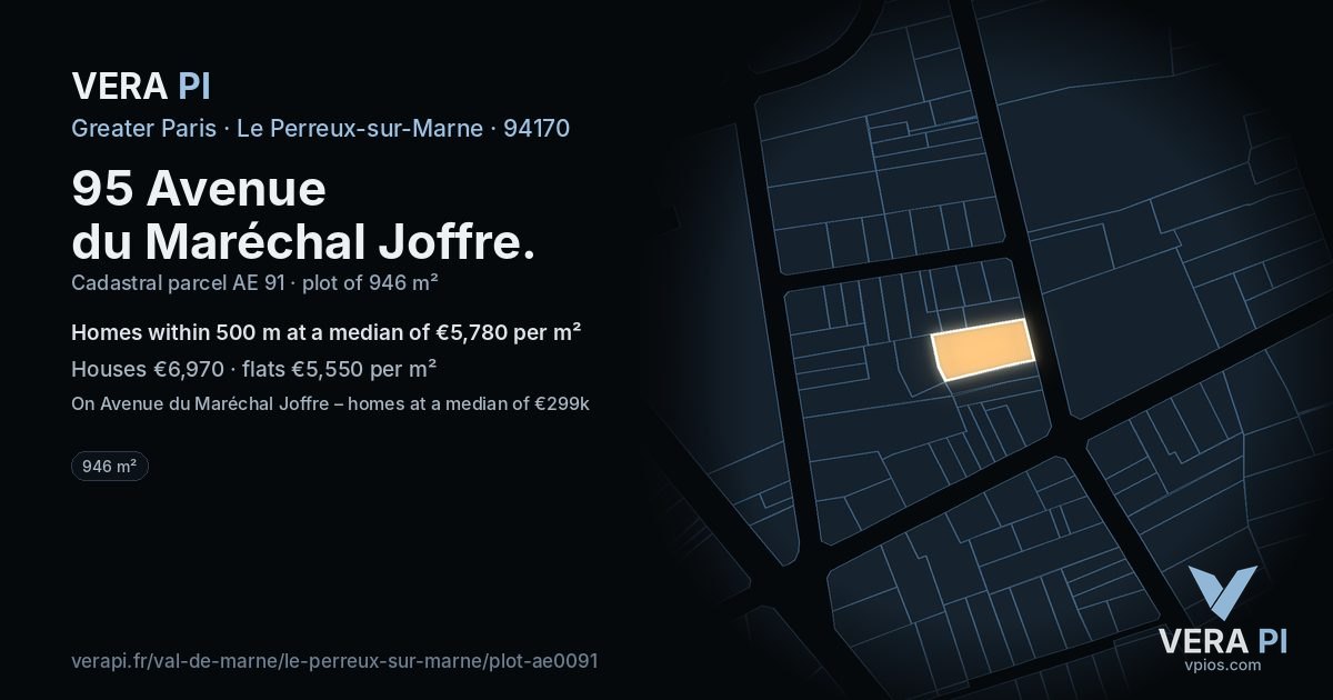 95 Avenue du Maréchal Joffre, Le Perreux-sur-Marne at night – the plot lit, the parcels around coloured by the prices near them