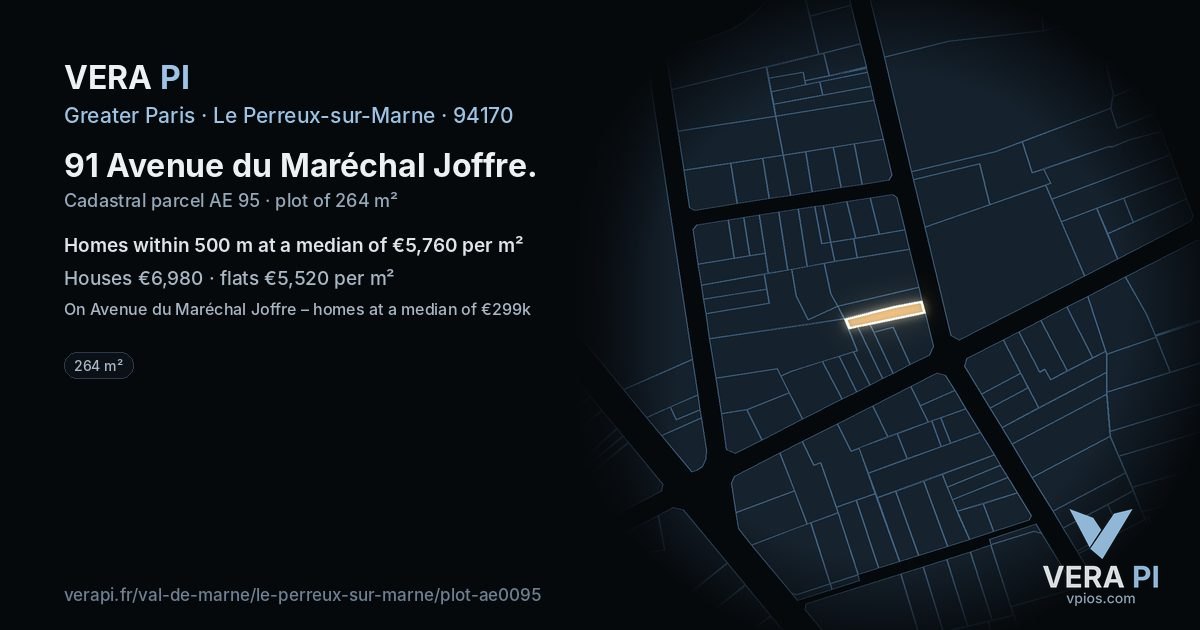 91 Avenue du Maréchal Joffre, Le Perreux-sur-Marne at night – the plot lit, the parcels around coloured by the prices near them