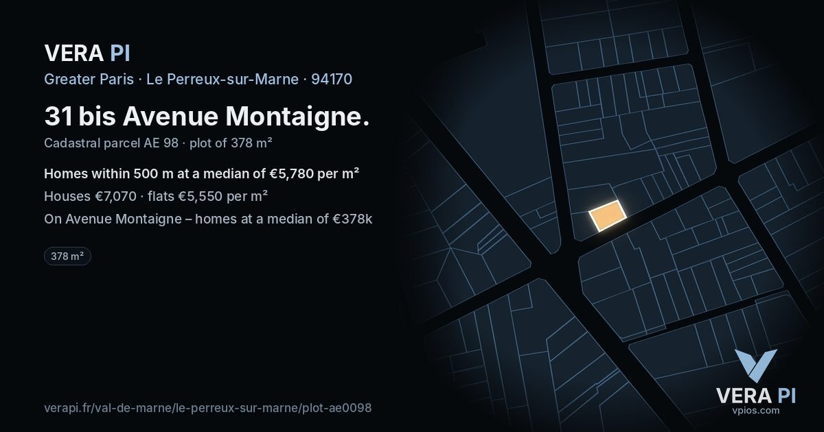 31 bis Avenue Montaigne, Le Perreux-sur-Marne at night – the plot lit, the parcels around coloured by the prices near them