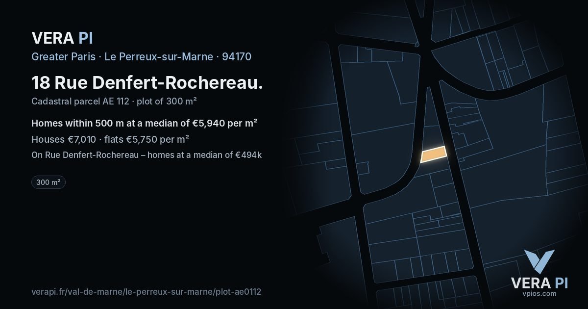 18 Rue Denfert-Rochereau, Le Perreux-sur-Marne at night – the plot lit, the parcels around coloured by the prices near them