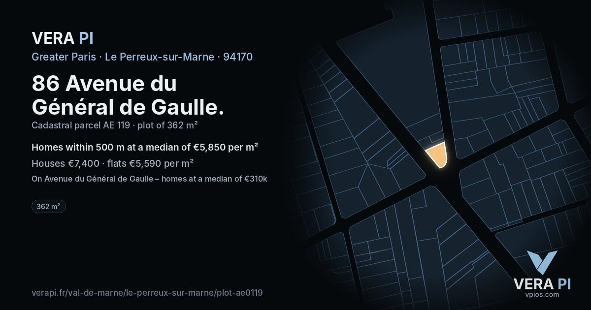 86 Avenue du Général de Gaulle, Le Perreux-sur-Marne at night – the plot lit, the parcels around coloured by the prices near them
