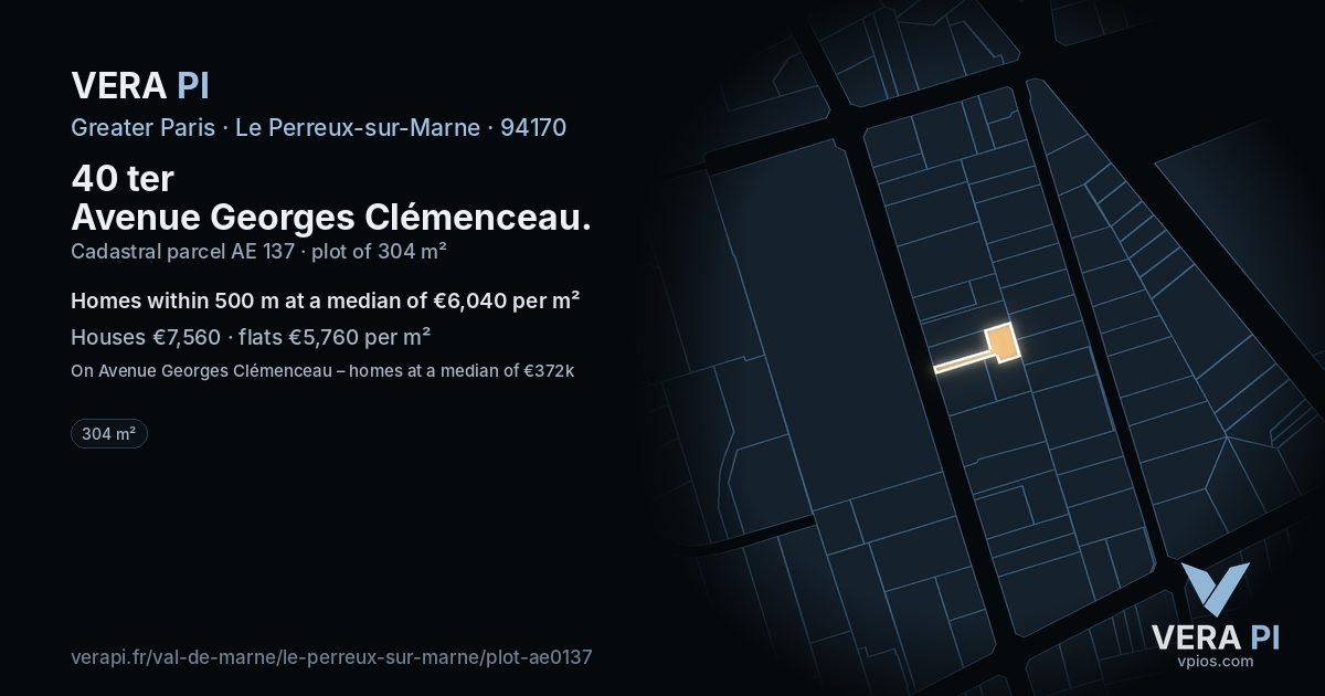 40 ter Avenue Georges Clémenceau, Le Perreux-sur-Marne at night – the plot lit, the parcels around coloured by the prices near them