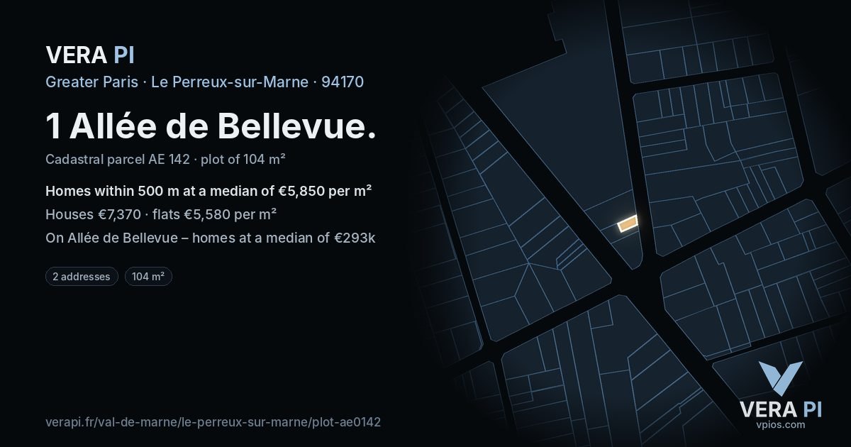 1 Allée de Bellevue, Le Perreux-sur-Marne at night – the plot lit, the parcels around coloured by the prices near them