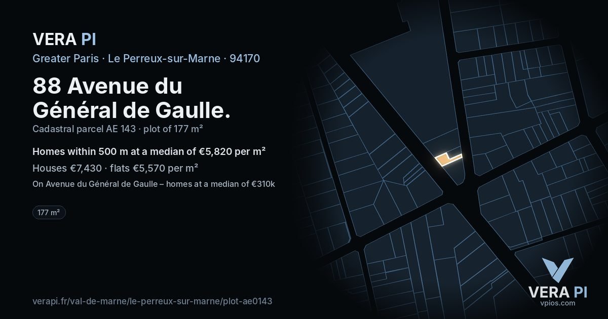 88 Avenue du Général de Gaulle, Le Perreux-sur-Marne at night – the plot lit, the parcels around coloured by the prices near them