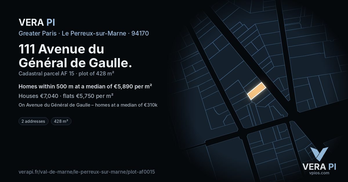111 Avenue du Général de Gaulle, Le Perreux-sur-Marne at night – the plot lit, the parcels around coloured by the prices near them