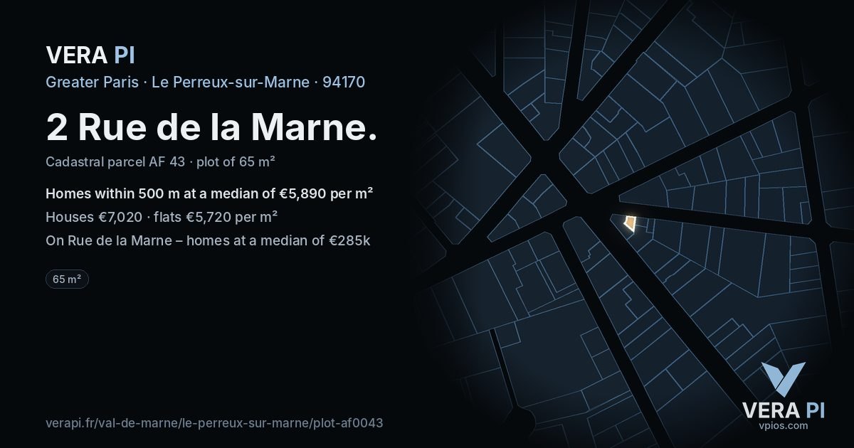 2 Rue de la Marne, Le Perreux-sur-Marne at night – the plot lit, the parcels around coloured by the prices near them