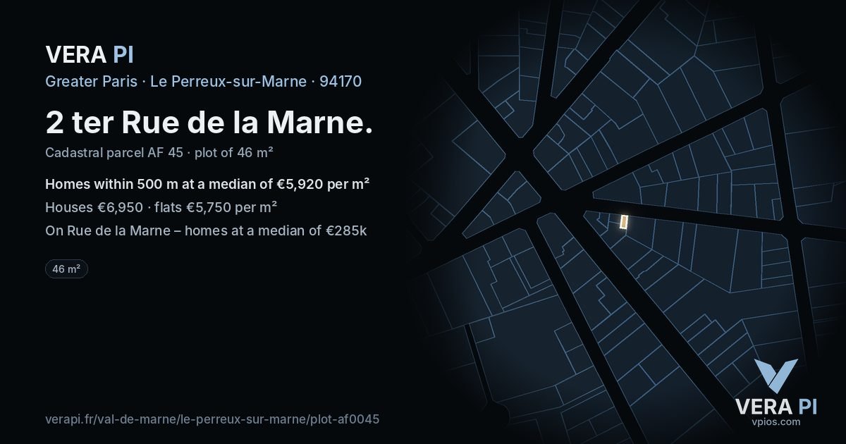 2 ter Rue de la Marne, Le Perreux-sur-Marne at night – the plot lit, the parcels around coloured by the prices near them