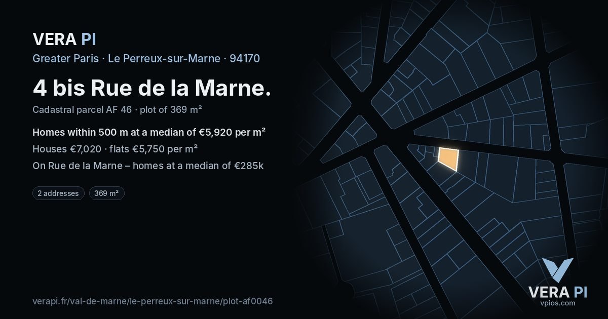 4 bis Rue de la Marne, Le Perreux-sur-Marne at night – the plot lit, the parcels around coloured by the prices near them