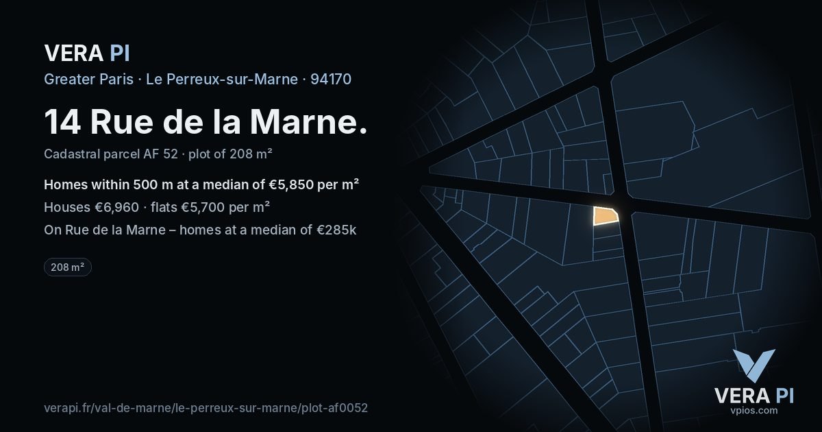 14 Rue de la Marne, Le Perreux-sur-Marne at night – the plot lit, the parcels around coloured by the prices near them
