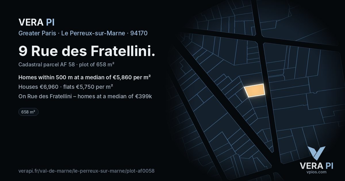 9 Rue des Fratellini, Le Perreux-sur-Marne at night – the plot lit, the parcels around coloured by the prices near them